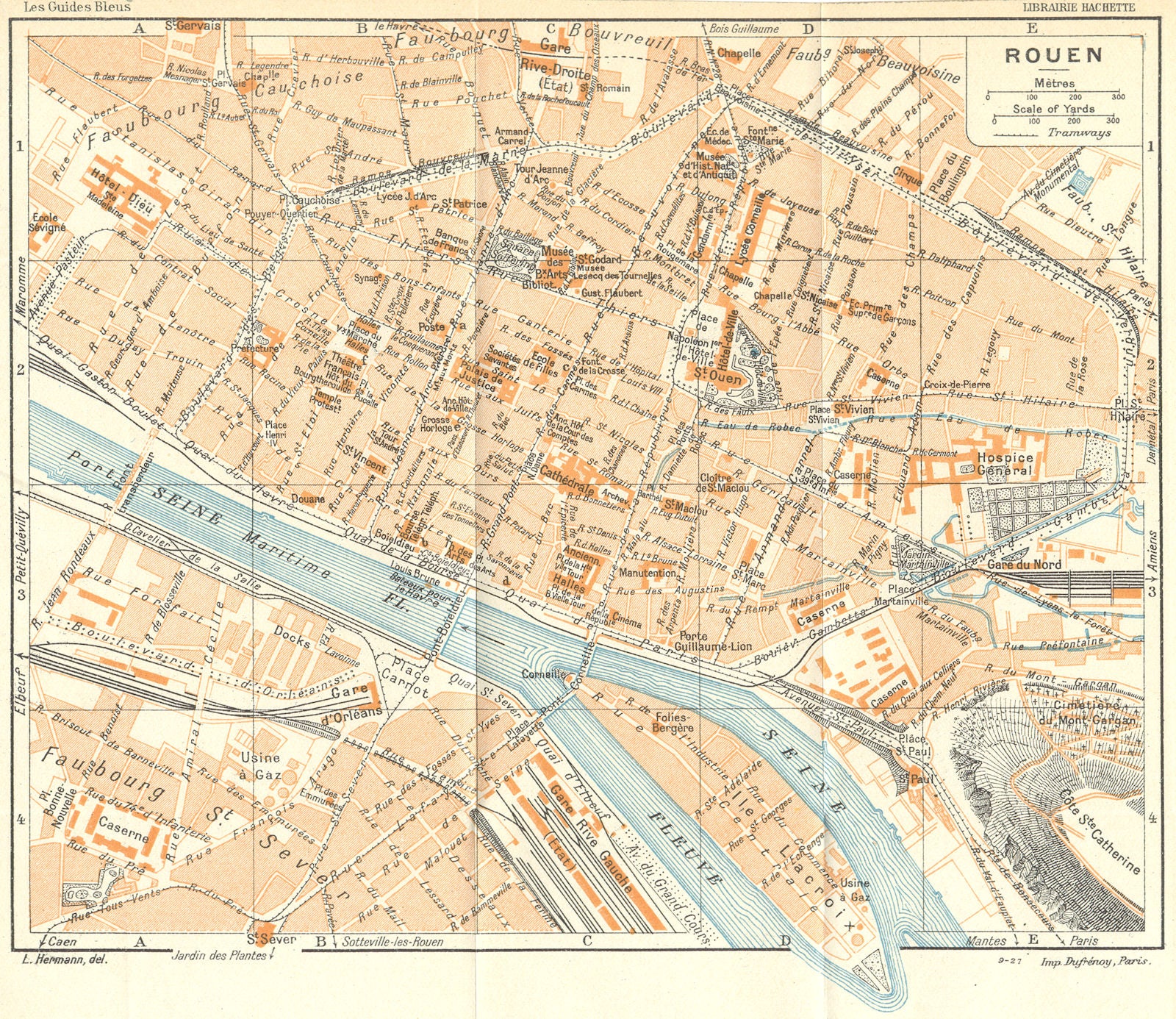 NORMANDY. Normandie. Rouen 1928 old vintage map plan chart